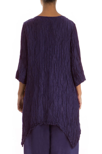 Asymmetric Crinkled Royal Purple Silk Linen Tunic 2