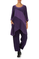 Asymmetric Crinkled Royal Purple Silk Tunic 4