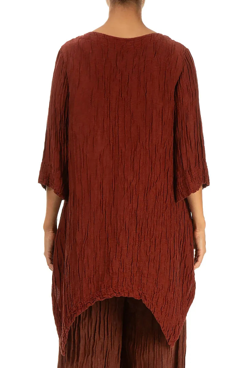 Asymmetric Crinkled Saffron Silk Linen Tunic 2