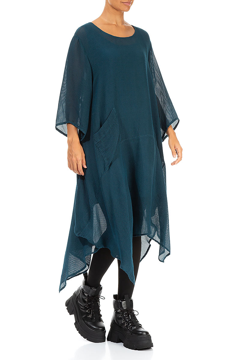 Asymmetric Dark Teal Mesh Silk Viscose Dress