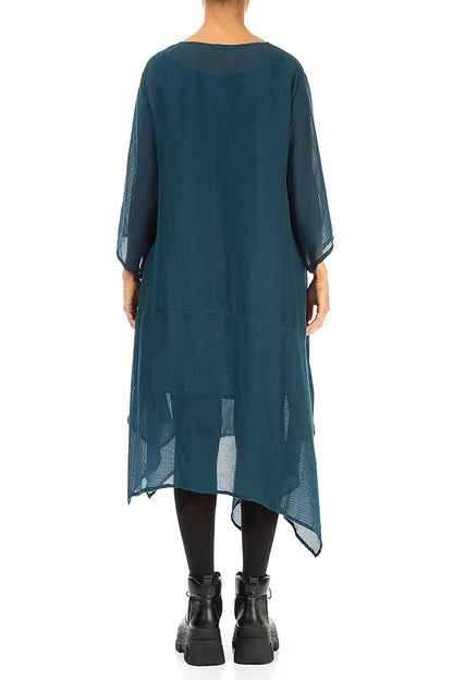 Asymmetric Dark Teal Mesh Silk Viscose Dress