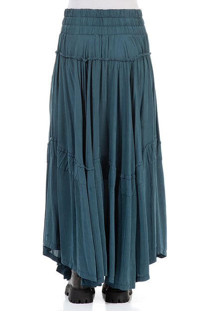 Asymmetric Dark Teal Silk Bamboo Maxi Skirt