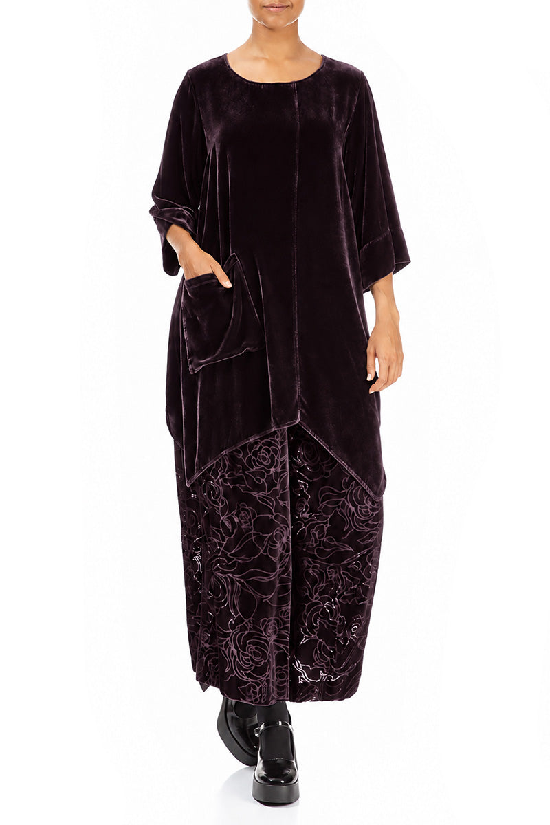 Asymmetric Deep Plum Silk Velvet Tunic 4