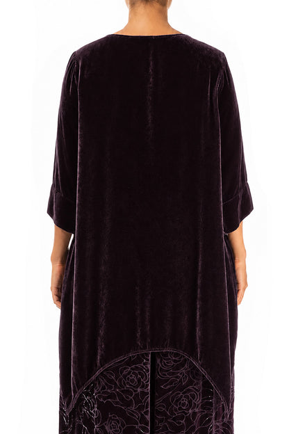 Asymmetric Deep Plum Silk Velvet Tunic 2
