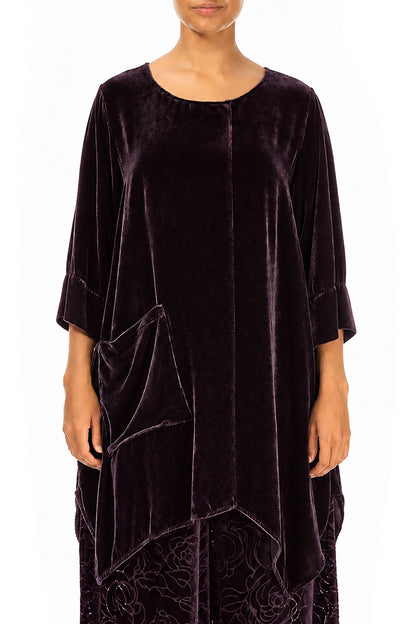 Asymmetric Deep Plum Silk Velvet Tunic 1