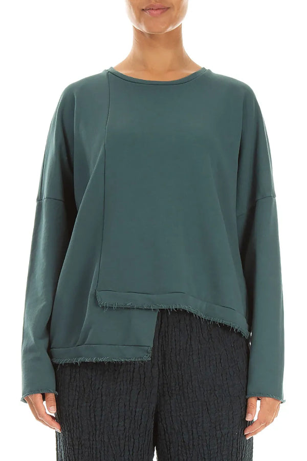 Asymmetric Deep Turquoise French Terry Cotton Blouse 1