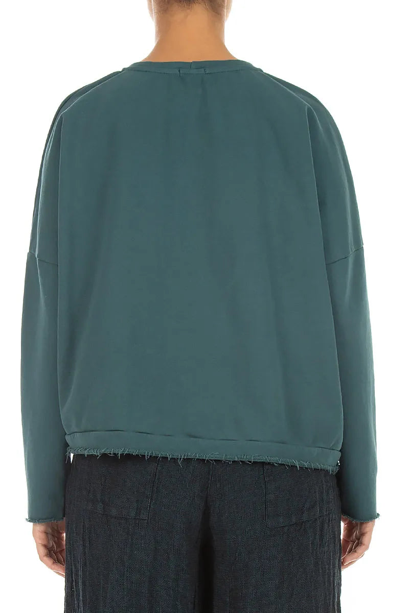 Asymmetric Deep Turquoise French Terry Cotton Blouse 2
