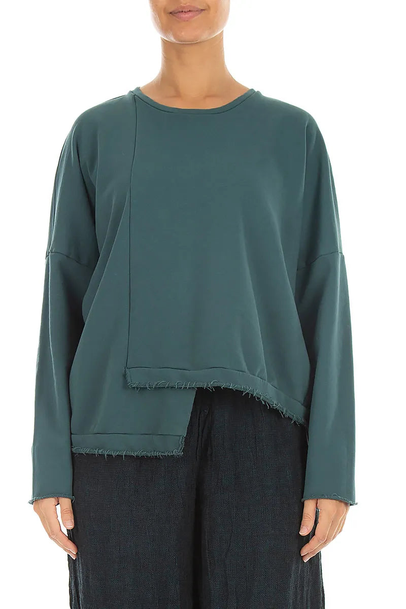 Asymmetric Deep Turquoise French Terry Cotton Blouse