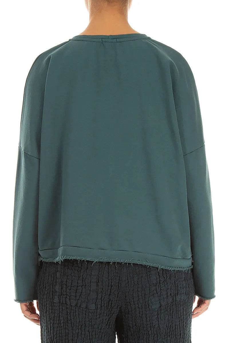 Asymmetrische Dunkeltürkis-Bluse aus French-Terry-Baumwolle