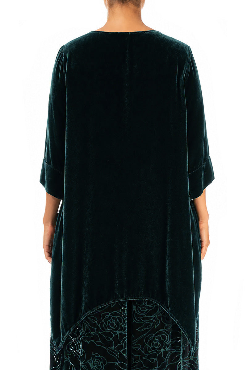 Asymmetric Deep Turquoise Silk Velvet Tunic