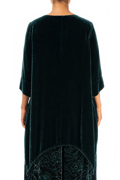 Asymmetric Deep Turquoise Silk Velvet Tunic