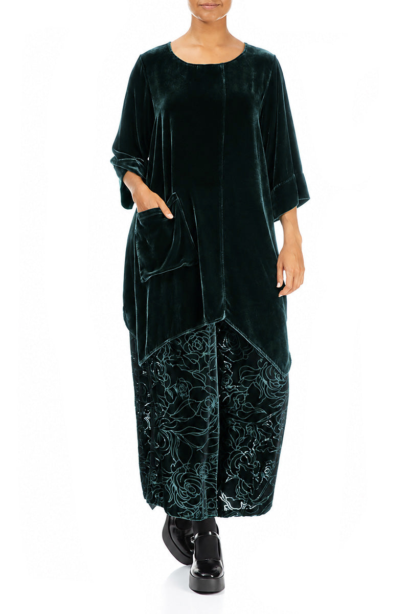 Asymmetric Deep Turquoise Silk Velvet Tunic