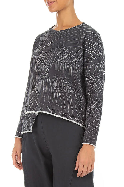 Asymmetric Feather Grey French Terry Cotton Blouse