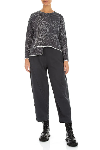 Asymmetric Feather Grey French Terry Cotton Blouse