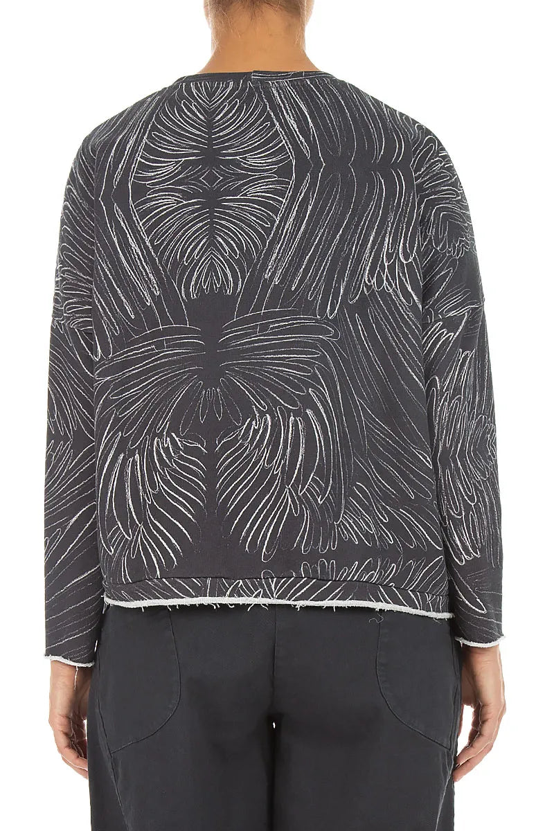 Asymmetric Feather Grey French Terry Cotton Blouse