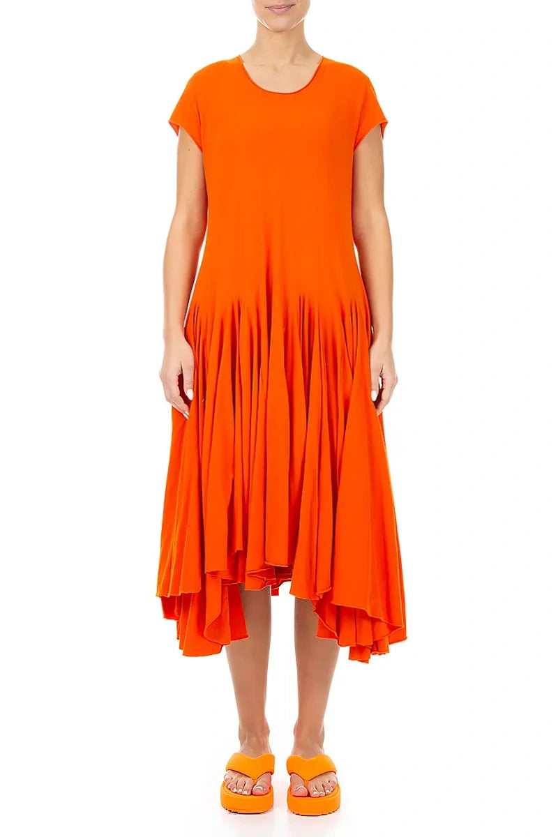 Asymmetric Flame Orange Cotton Dress 1