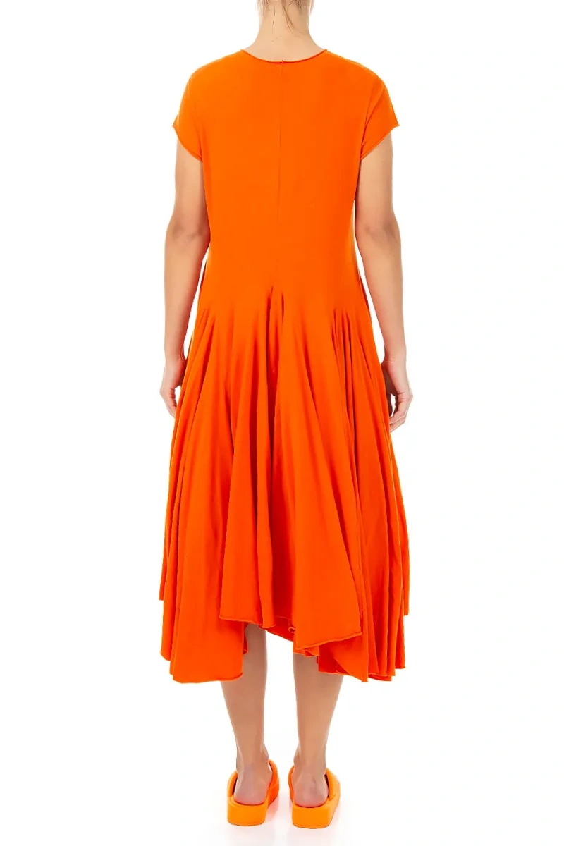 Asymmetric Flame Orange Cotton Dress 2