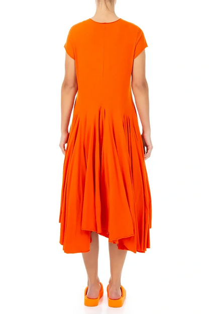 Asymmetric Flame Orange Cotton Dress 2