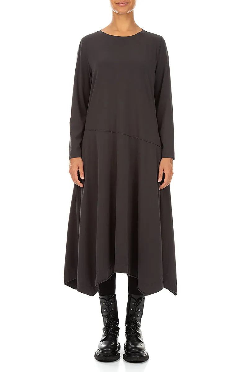 Asymmetric Flared Charcoal Cotton Dress 1