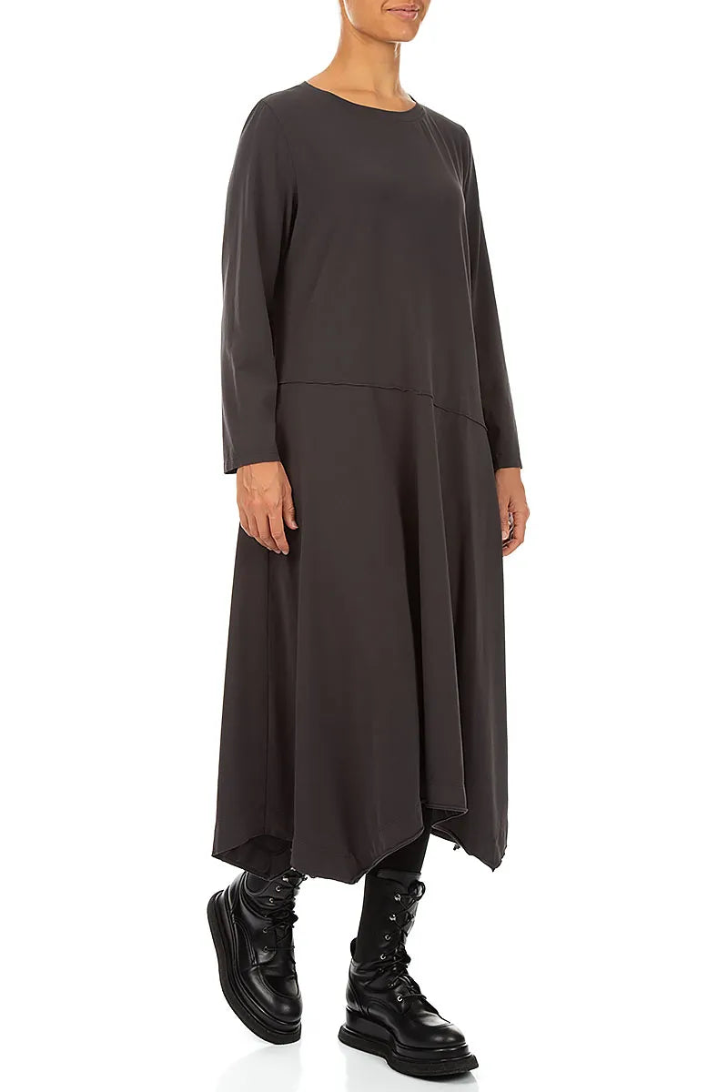 Asymmetric Flared Charcoal Cotton Dress 3