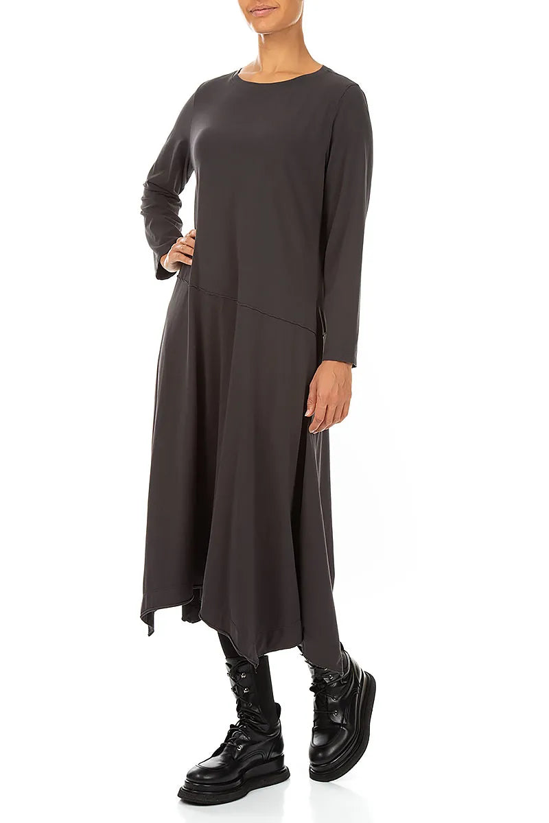 Asymmetric Flared Charcoal Cotton Dress 4