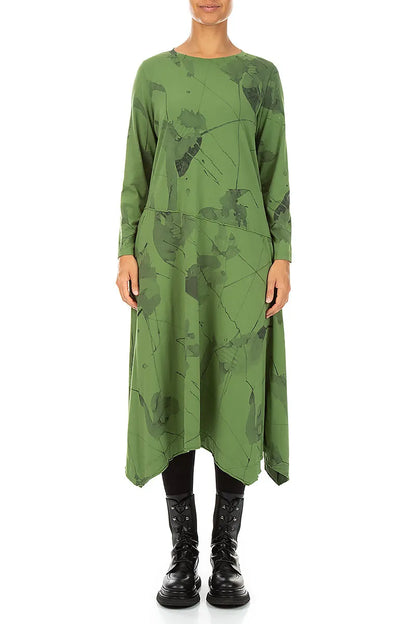 Asymmetric Flared Shamrock Green Mirage Cotton Dress 1