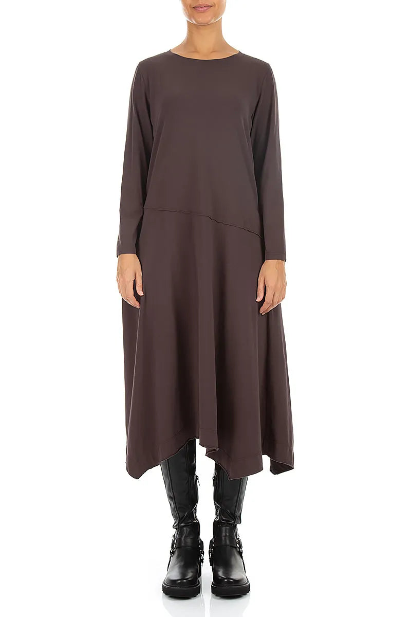 Asymmetrisches ausgestelltes Trüffelbraunes Baumwollkleid
