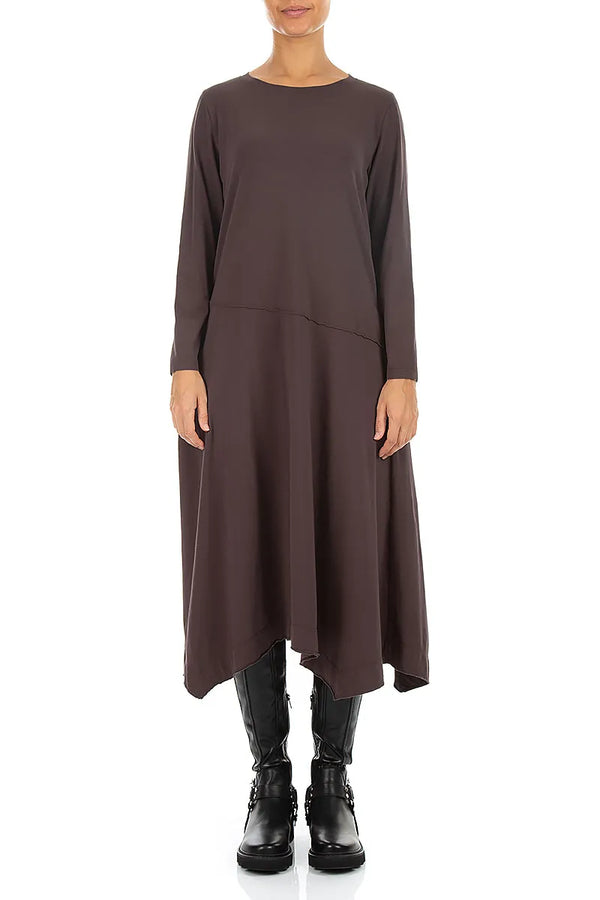 Asymmetrisches ausgestelltes Trüffelbraunes Baumwollkleid