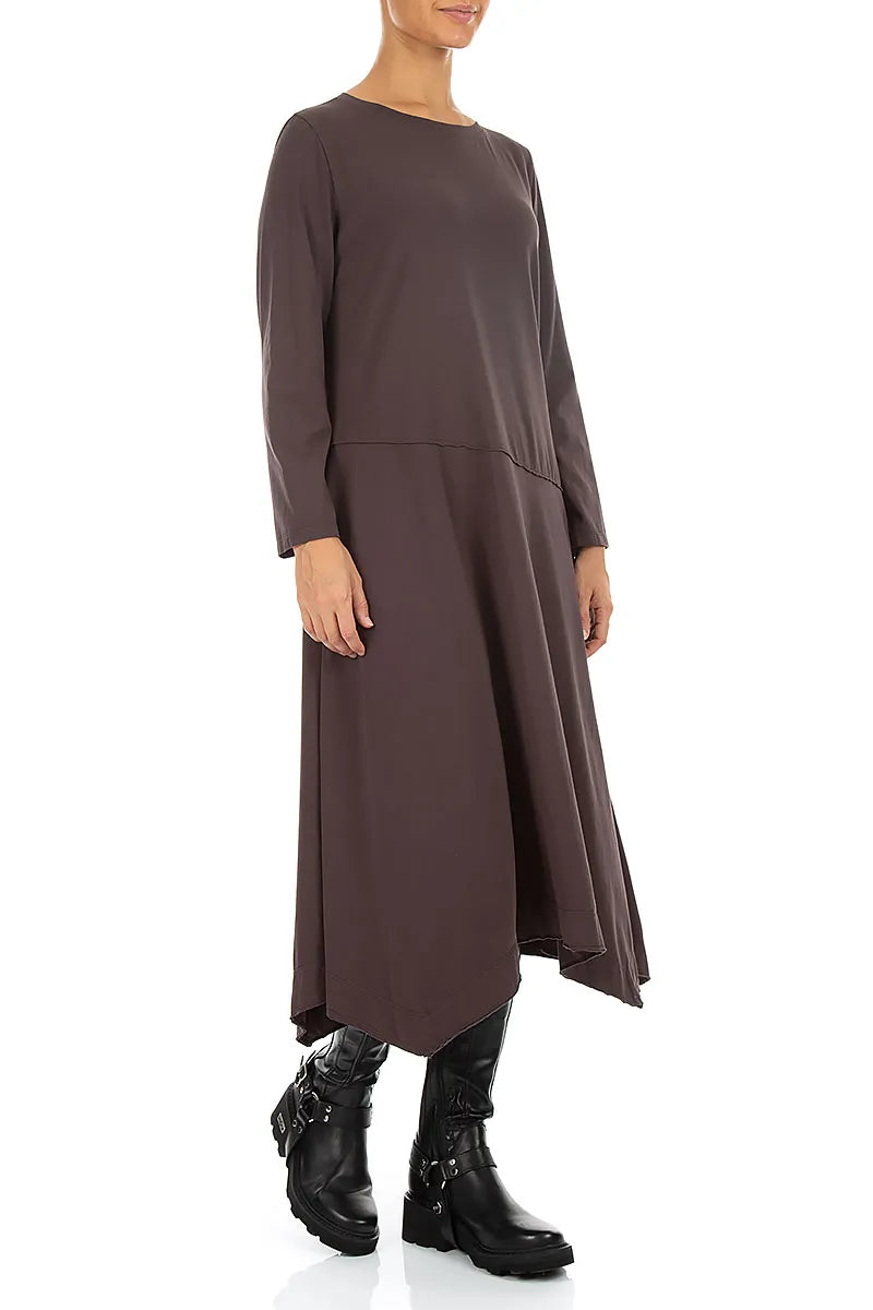 Asymmetrisches ausgestelltes Trüffelbraunes Baumwollkleid