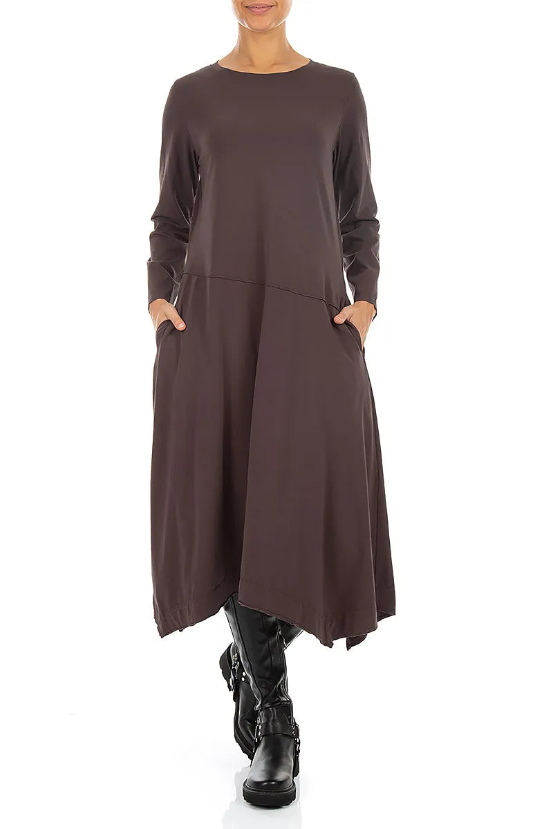 Asymmetrisches ausgestelltes Trüffelbraunes Baumwollkleid