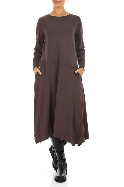 Asymmetrisches ausgestelltes Trüffelbraunes Baumwollkleid