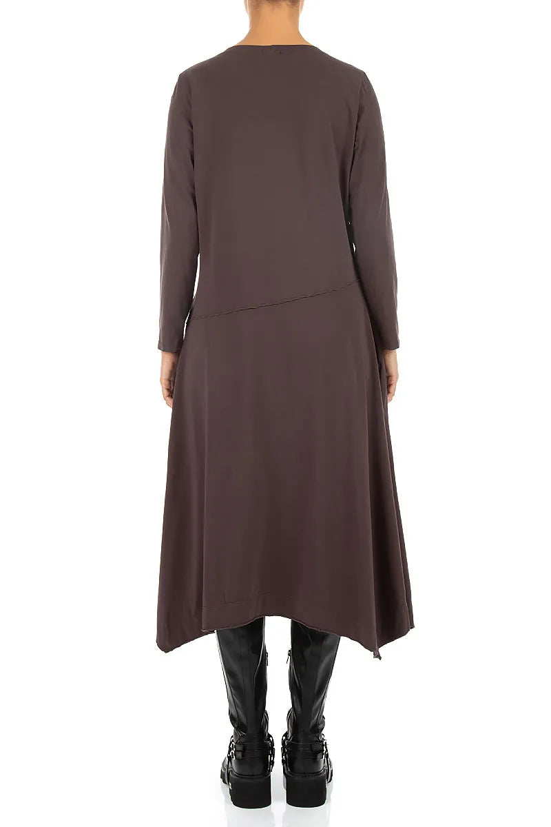 Asymmetric Flared Truffle Brown Cotton Dress 2