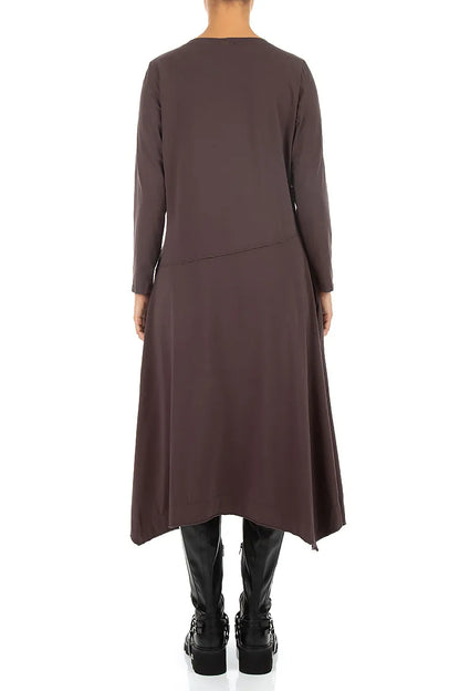 Asymmetrisches ausgestelltes Trüffelbraunes Baumwollkleid