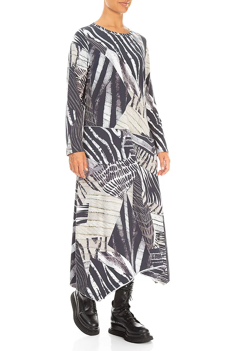 Asymmetric Flared Wild Ink Cotton Dress