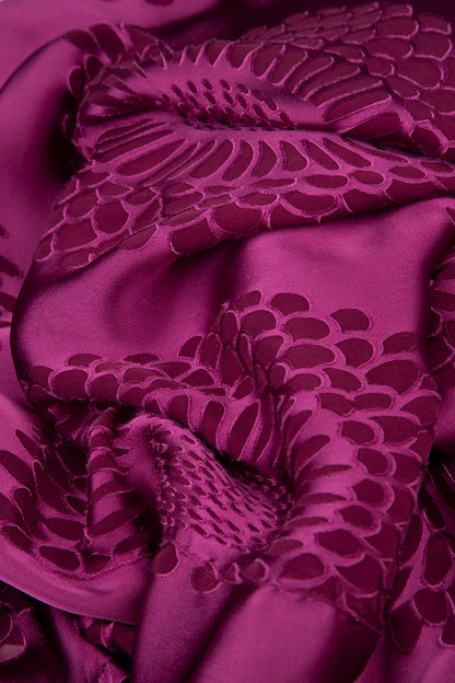 Asymmetric Floral Magenta Silk Dress