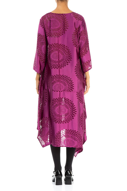 Asymmetric Floral Magenta Silk Dress