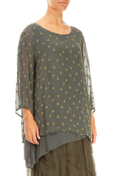 Asymmetric Forest Mist Dotty Silk Blouse 3