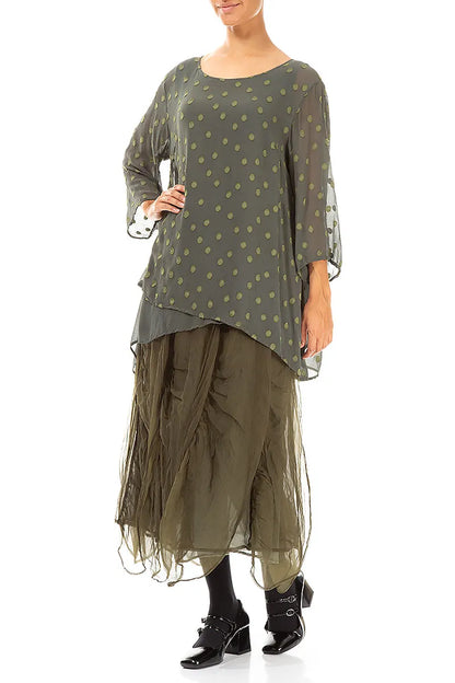 Asymmetric Forest Mist Dotty Silk Blouse 4