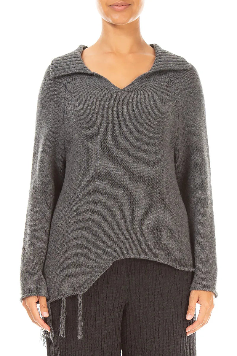Asymmetric Grey Merino Wool Sweater 1