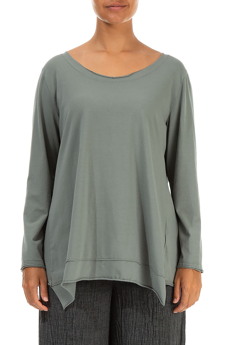 Asymmetric Hem Sage Cotton Blouse