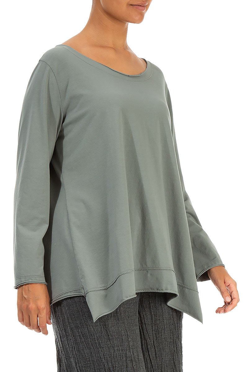 Asymmetric Hem Sage Cotton Blouse