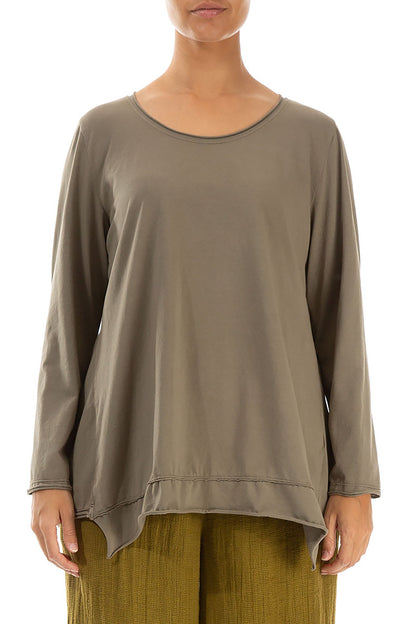 Asymmetric Hem Silver Sage Cotton Blouse