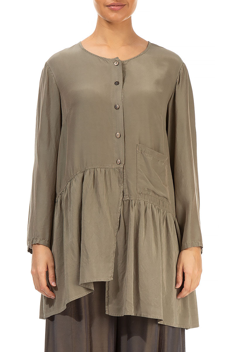 Asymmetric Light Khaki Silk Bamboo Blouse