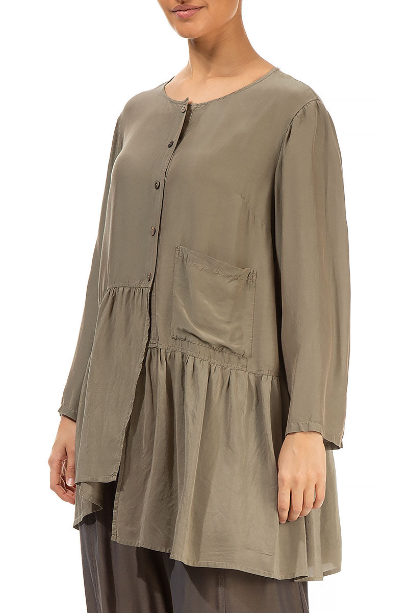 Asymmetric Light Khaki Silk Bamboo Blouse