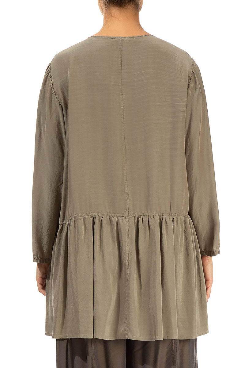 Asymmetric Light Khaki Silk Bamboo Blouse