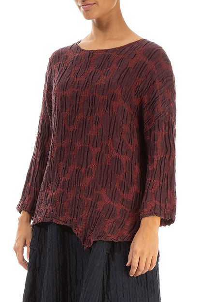 Asymmetric Merlot Circle Silk Linen Blouse