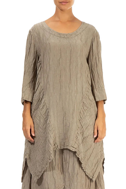 Asymmetrical Mocha Crinkled Silk Linen Tunic 1