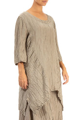 Asymmetrical Mocha Crinkled Silk Linen Tunic 3