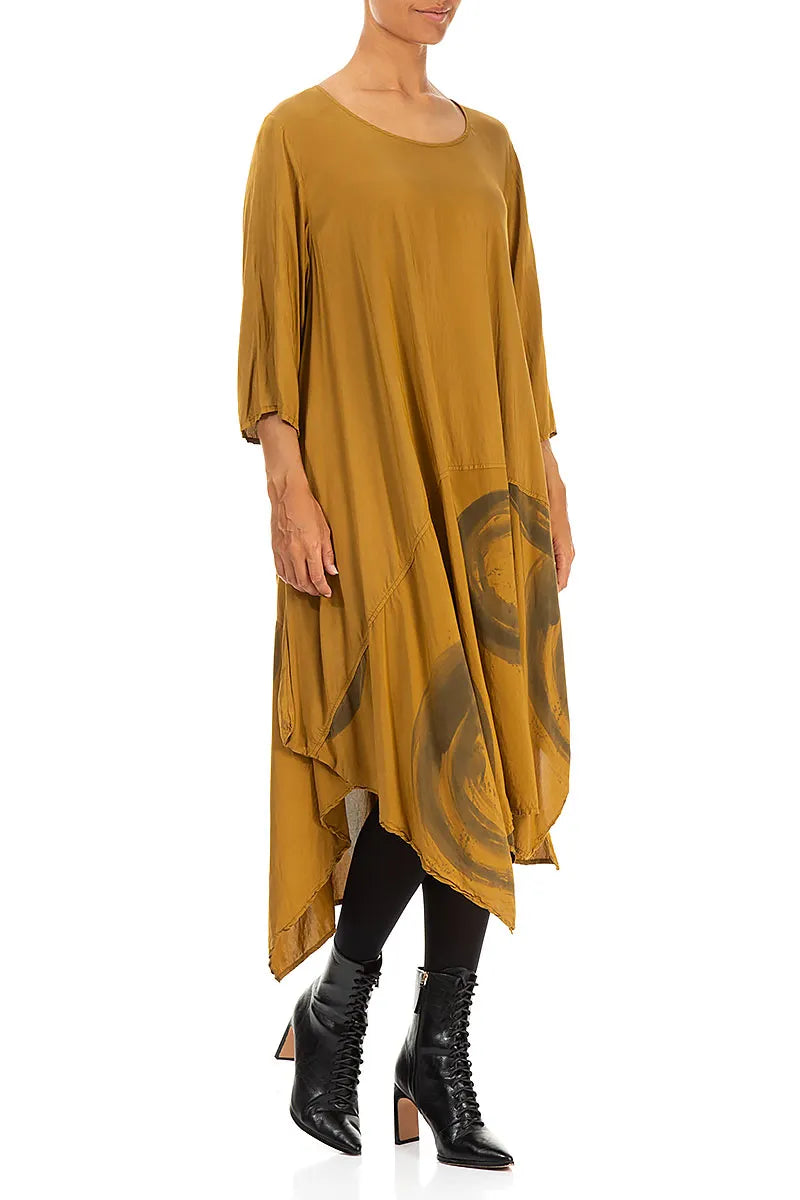 Asymmetric Mustard Silk Bamboo Dress 3