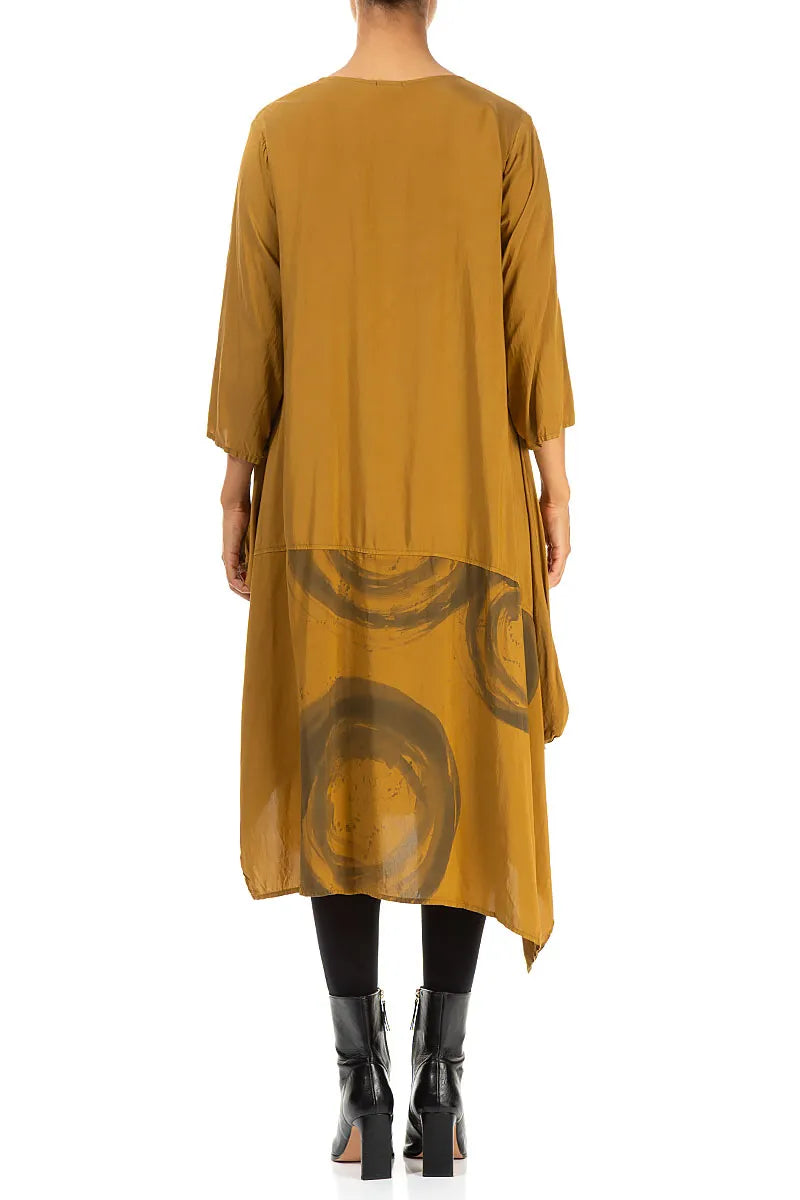 Asymmetric Mustard Silk Bamboo Dress 2